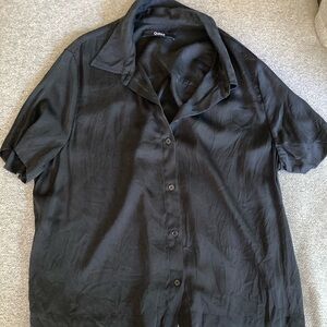 Quince Black Silk Button Down Short Sleeve